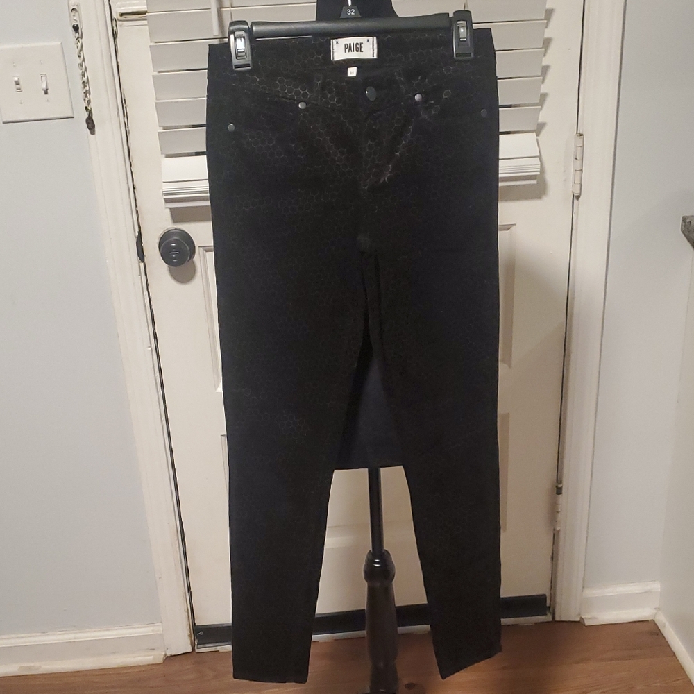 PAIGE Black With Gold Patterned Velvet Pants